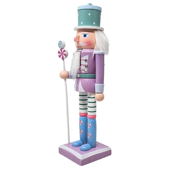 Lilac Candy Nutcracker Pastel Peppermint 10", Wood Pastel Candy Nutcracker - Picture 4 of 4